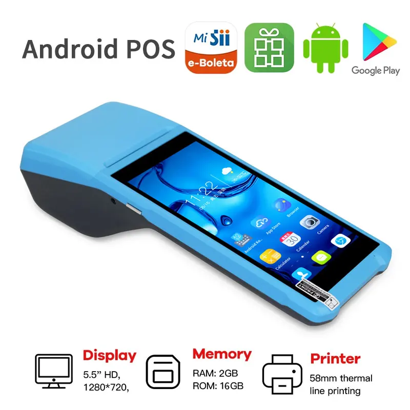 

Портативный терминал POS PDA Android 8,1 с 58 мм Bluetooth термочековый принтер 3G WiFi мобильный для Sii App,e-boleta,Loyverse