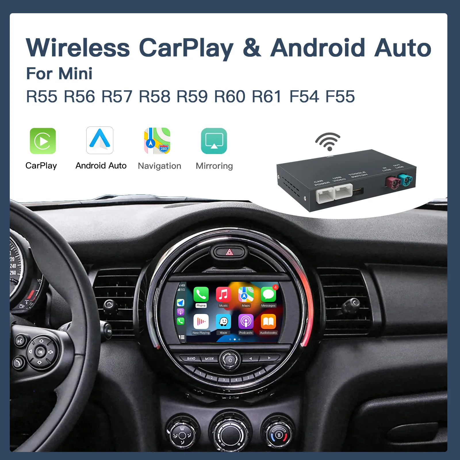Wireless CarPlay Android Auto for BMW Mini R55 R56 R57 R58 R59 R60 R61 F54 F55 Clubman Countryman Hardtop John Cooper F56 F57
