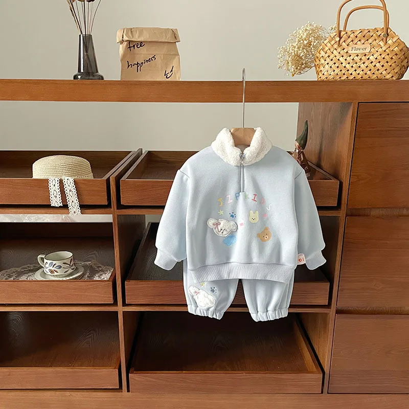 

In-stock Girls' Fleece-lined Children's Set2025Autumn Fleece-Lined Playful Casual Stylish Two-Piece SetQT259733