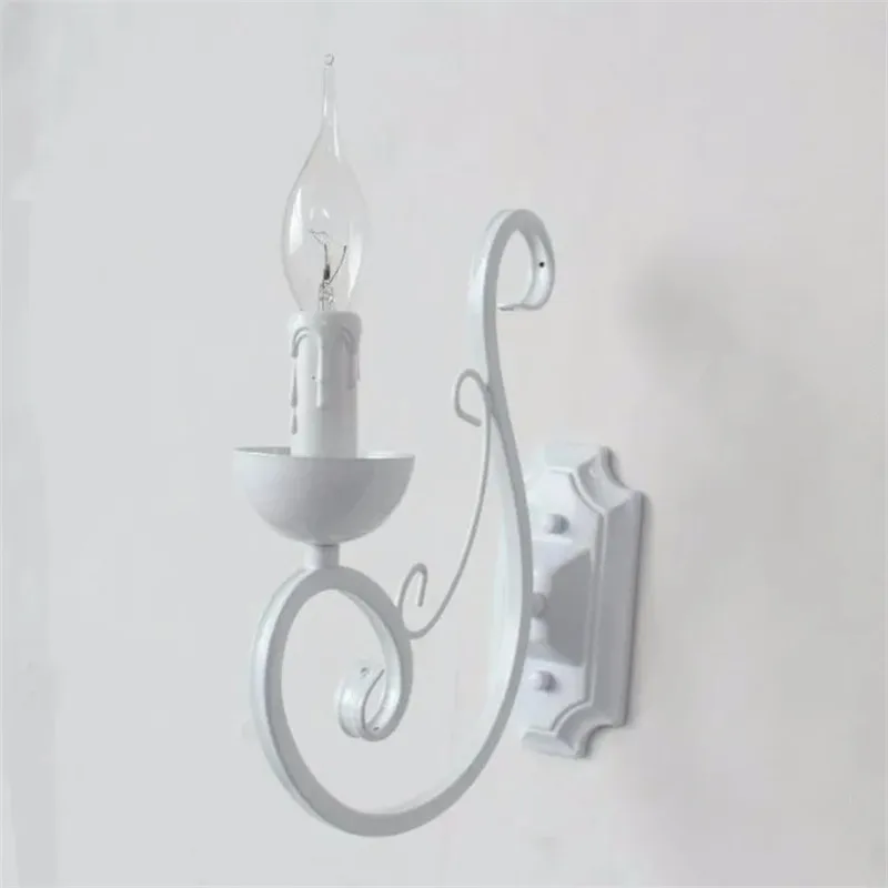 Vintage Metal Wall Lamps White Color E14 Candle Light Lamp Bedroom bedside Lighting Fixture Iron wall lamp