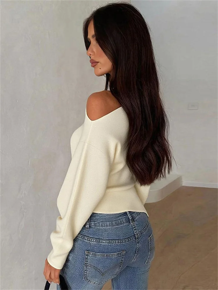 Tossy Summer Female Casual T-shirt Top Solid Off-Shoulder Long Sleeve Cropped Commute Patchwork Top Pullover Women's Tee 2025