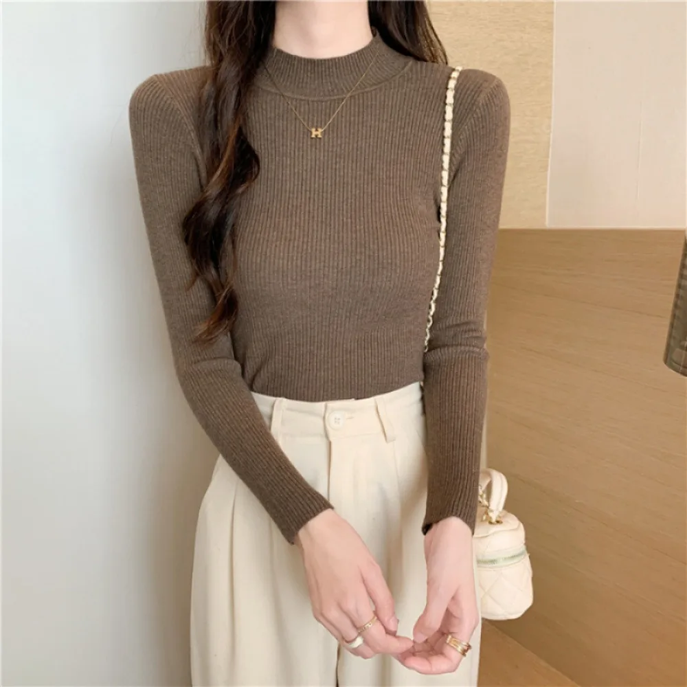

Vintage Long Sleeve Women Knitted Pull Over Sweater Comfortable Soft Turtleneck Sweaters Thicken Warm Undershirt Autumn Winter