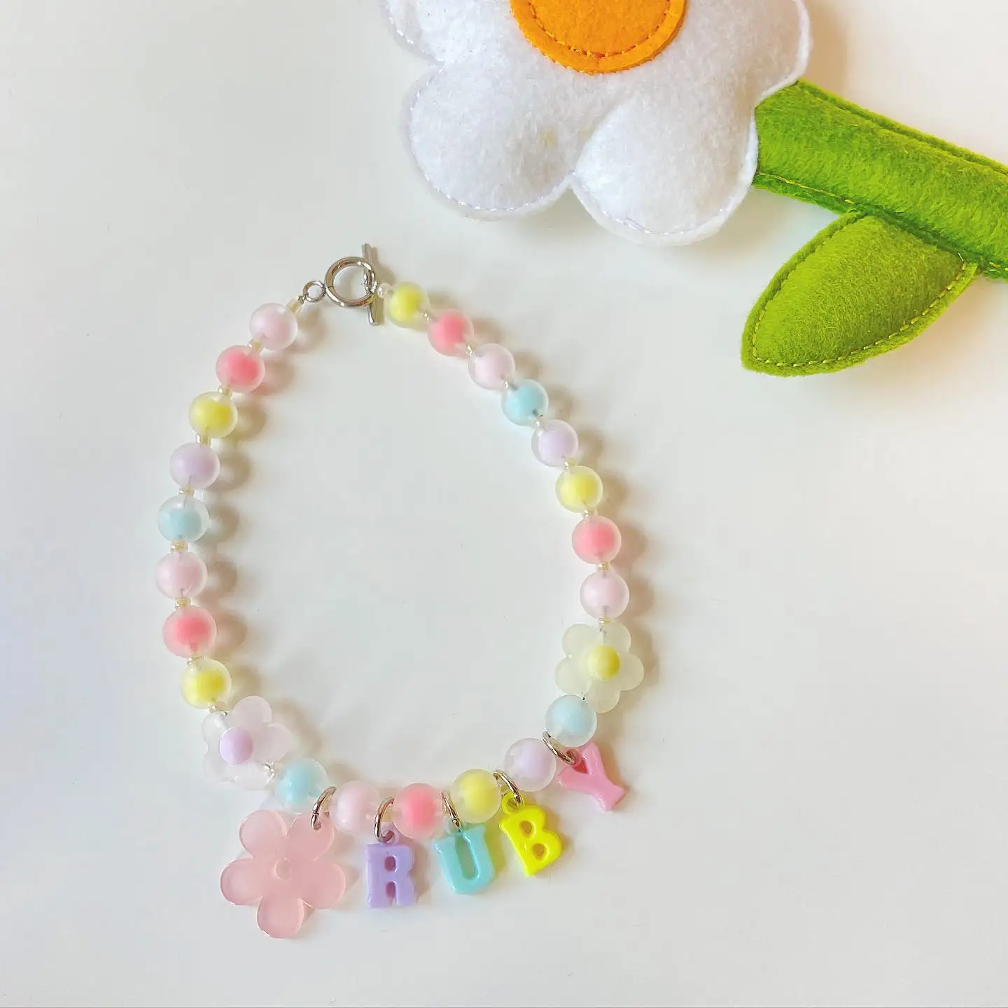 Dogs and Cats Name Necklaces Custom Colorful Beaded Pet Decoration Collars Small Dogs Adjustable Crystal Accessories