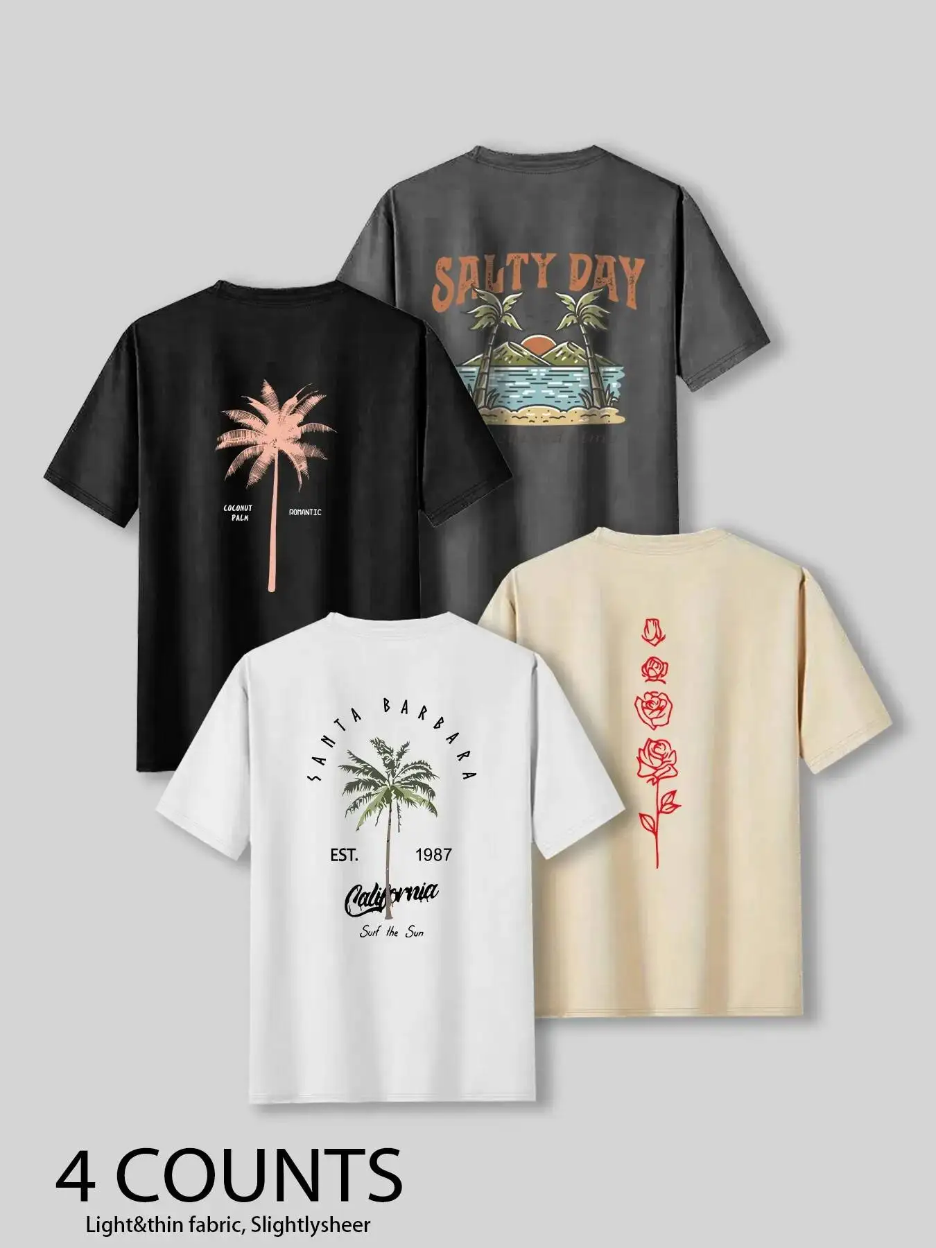 

Palm Tree & Letter Print Tropical Short Sleeve Graphic Beach Tee, Regular Fit Casual Streetwear Round Neck T-Shirt Summer, Men's