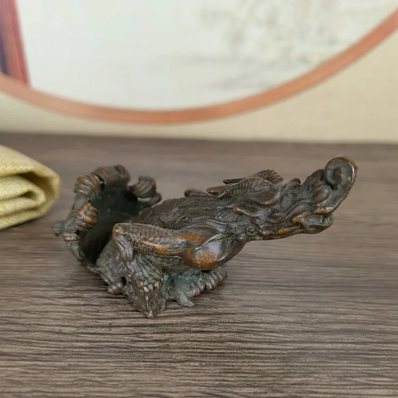 

Antique Miscellaneous Dragon Shengjiuzi Chi Dragon Head Ichthyosaur Decoration Copper Crafts Study Paper Weight Pen Pavilion Chi