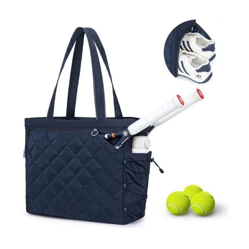 Tennis Racket Bag Women Weekend Quilted Sports Gym Tote With Shoe Storage And Wide Strap For Pickleball Gym Training Travel Bags