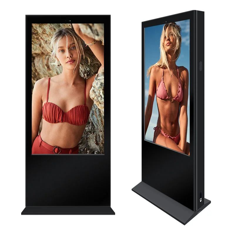 55 75inch Floor Standing Double Side Digital Signage Player Lcd Touch Screen Advertising Outdoor Inch HD 1080p 55inch Black 1.78