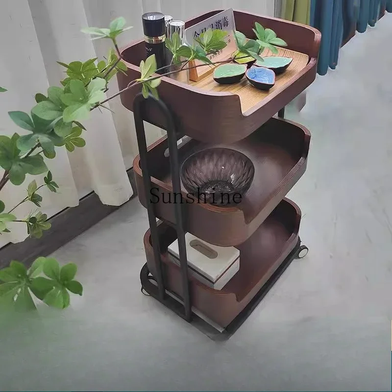 Japanese-style wabi-sandy wind solid wood three-layer high-end beauty cart multi-functional storage  FT