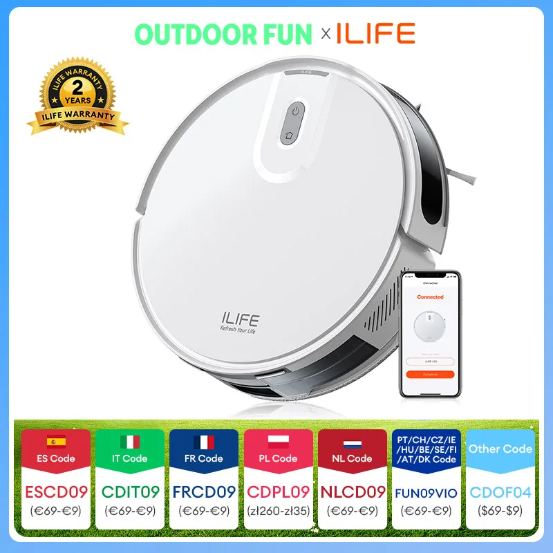 Aspirateur robot ILIFE V20, aspiration 5000Pa, navigation intelligente SOF LiDAR, contrôle par application, nettoyage personnalisable, auto-chargeant