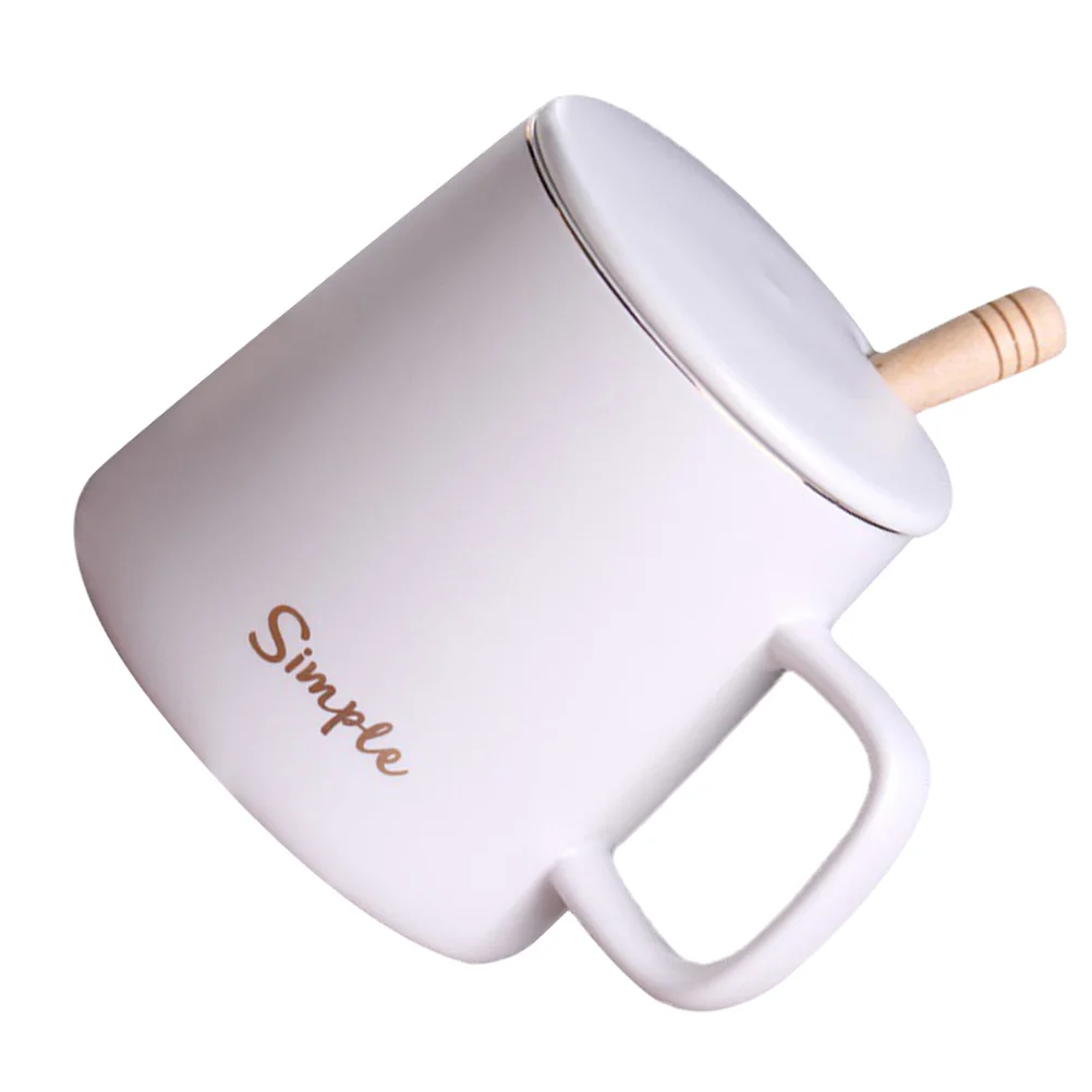 مجموعة واحدة من كوب السيراميك الإبداعي، مقبض من الخشب المقاوم للصدأ، تصميم ناعم وآمن، أدوات شرب شاي القهوة بسعة كبيرة للمنزل