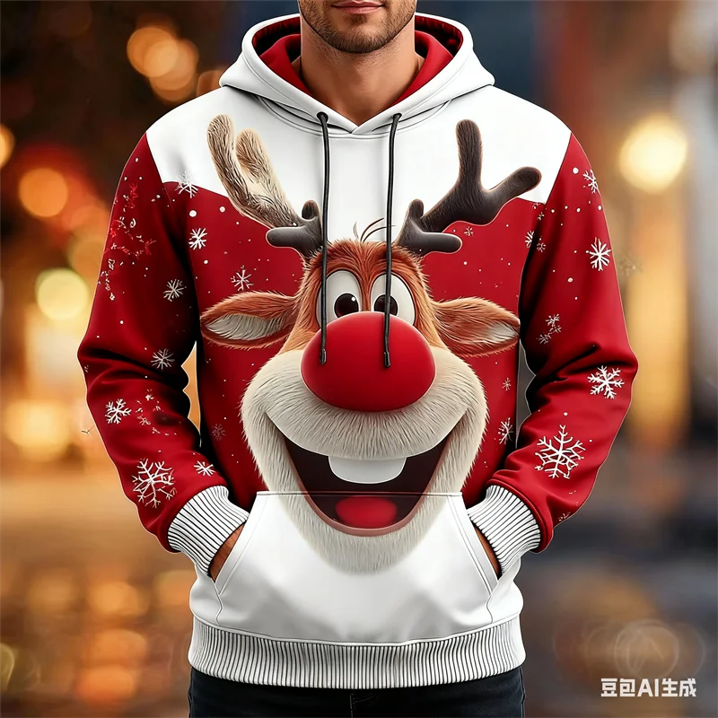

Funny Oversize Christmas Elk Pattern Men's Sweatshirts 3D Gradient Printed Polyester Man Clothing New Year X'mas Party Hoodies