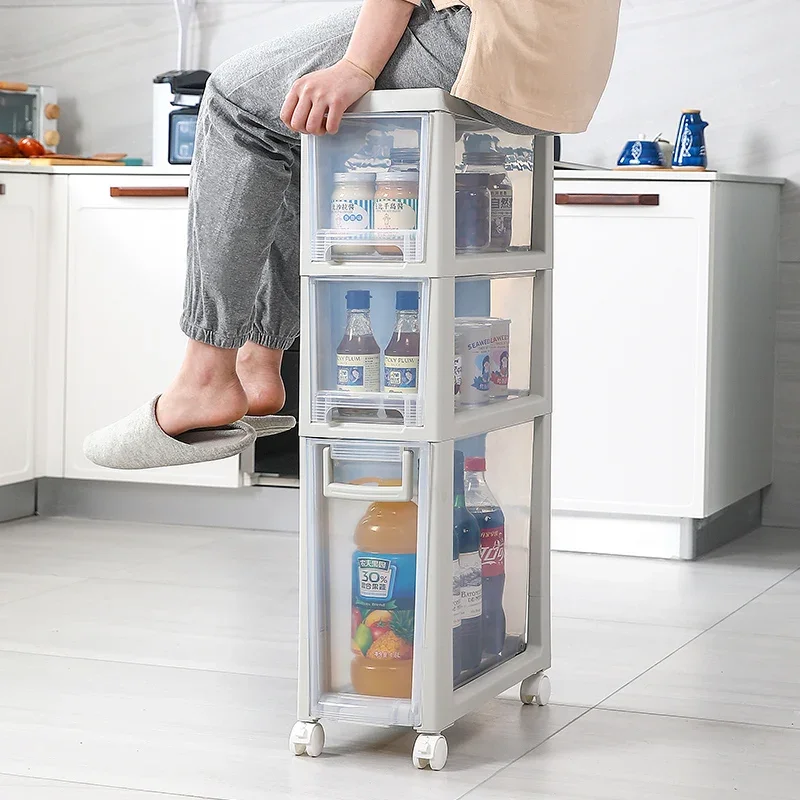 With Wheels,2 Layers Storage Cabinet For Kitchen Plastic Drawer Storage Box