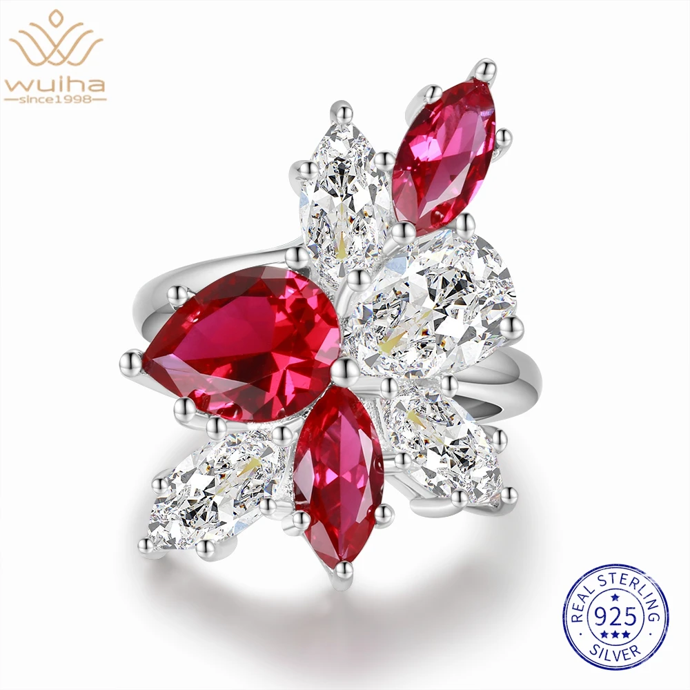 

WUIHA Ruby 18K White Gold High Carbon Diamond Ring for Women Wedding Anniversary Gift 925 Sterling Silver Fine Jewelry Wholesale