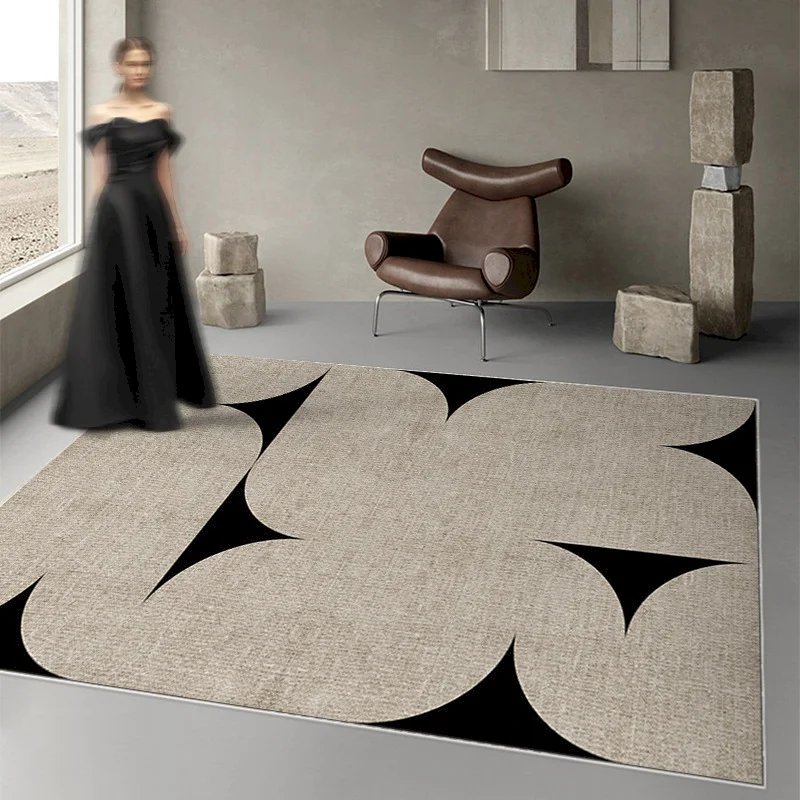 VIKAMA Modern Abstract Geometric Carpet Black Beige Anti slip Large Carpet Minimalist Art Living Room Interior Home Decoration