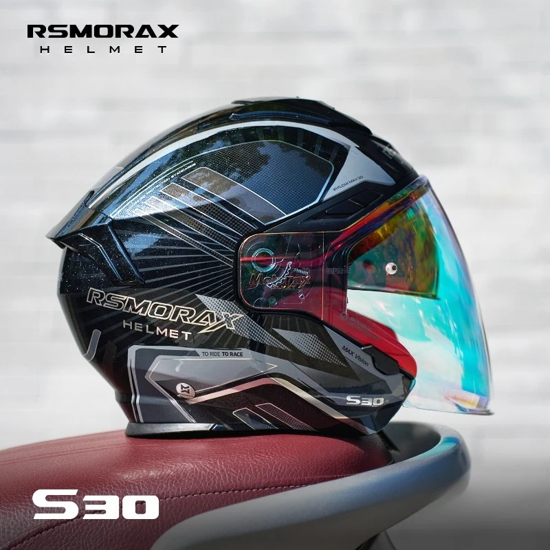 MOTORAX S30 Open‑Face Motorcycle Helmet, Dual Visor 3/4 Helmet Summer Ventilated Unisex Moto Scooter Riding Helmet
