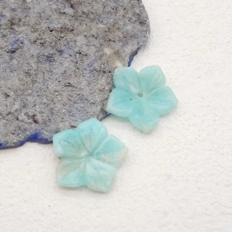 Natural Stone Fluorite Carved Flower Earring Beads Fashion Jewelry Accessory For Women 25x25x4mm 8g