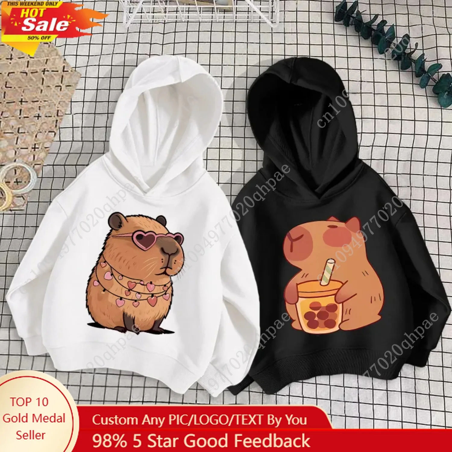 

Cartoon children's Capibara pattern printed boys and girls hooded sweatshirt printed loose autumn and winter children's clothing