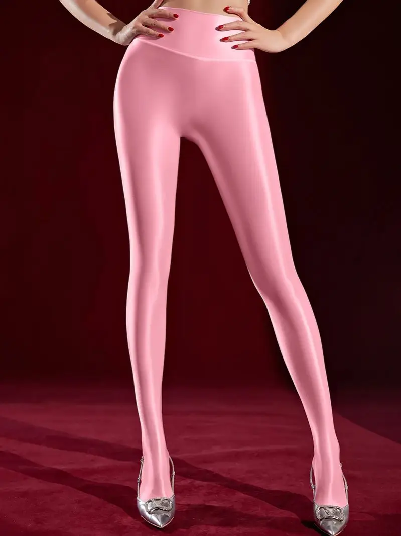 Glanzende Glanzende Nylon Broek Panty Sluiten Open Kruis Leggings Crotchless Panty Sexy Collant Strumpfhose Fitness Legging Broek