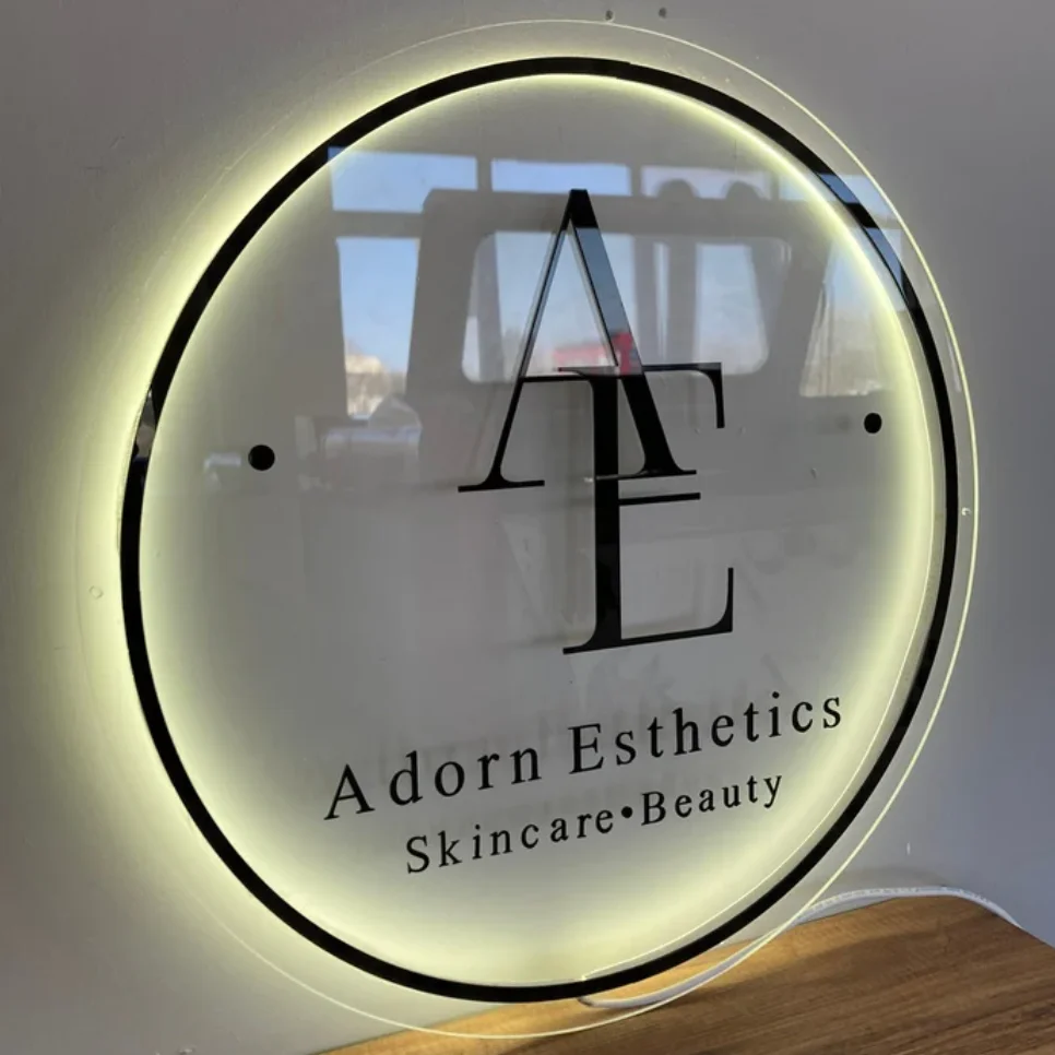 Letreros de Metal acrílico 3D, logotipo personalizado de negocios, salón de belleza, decoración de estudio de uñas, placas de nombre de oficina de empresa, luces LED de neón