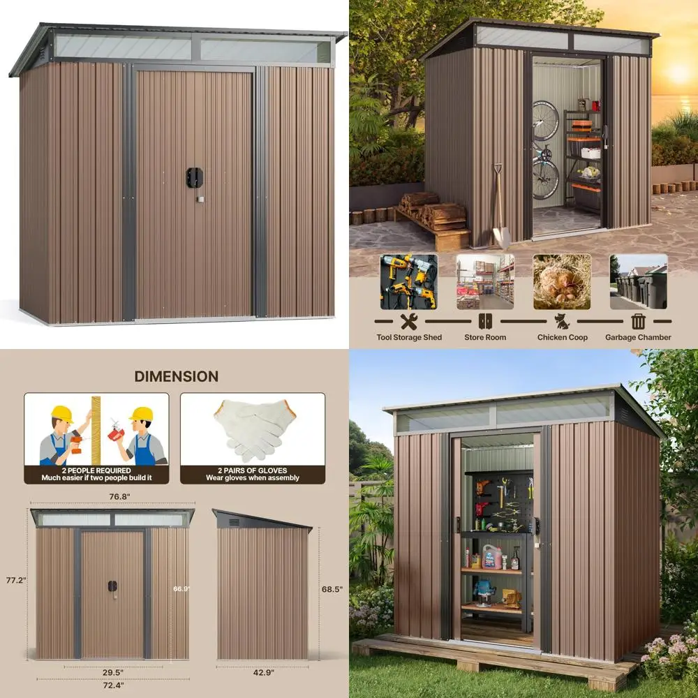 Metal Outdoor Storage Shed - 6x4 Garden Shed with Sliding Doors and Lockable Feature, Ideal for Tools and Bicycles with Transpar