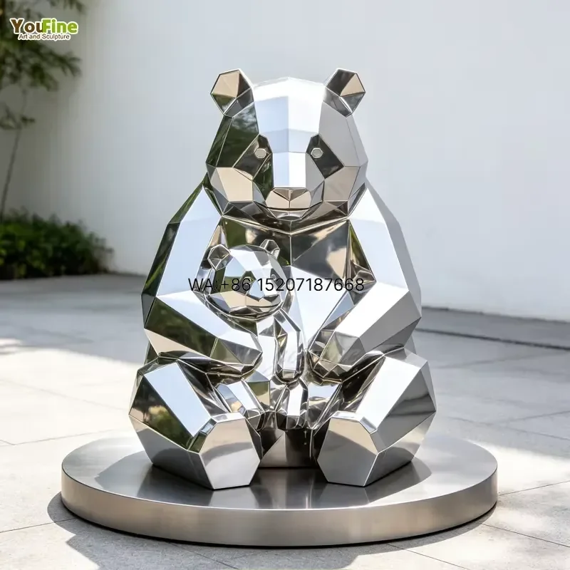 Wmwmnu Custom Stainless Steel Panda Sculpture Low Poly Mirror Polished Modern Art Statue for Hotel Park Plaza Outdoor Garden