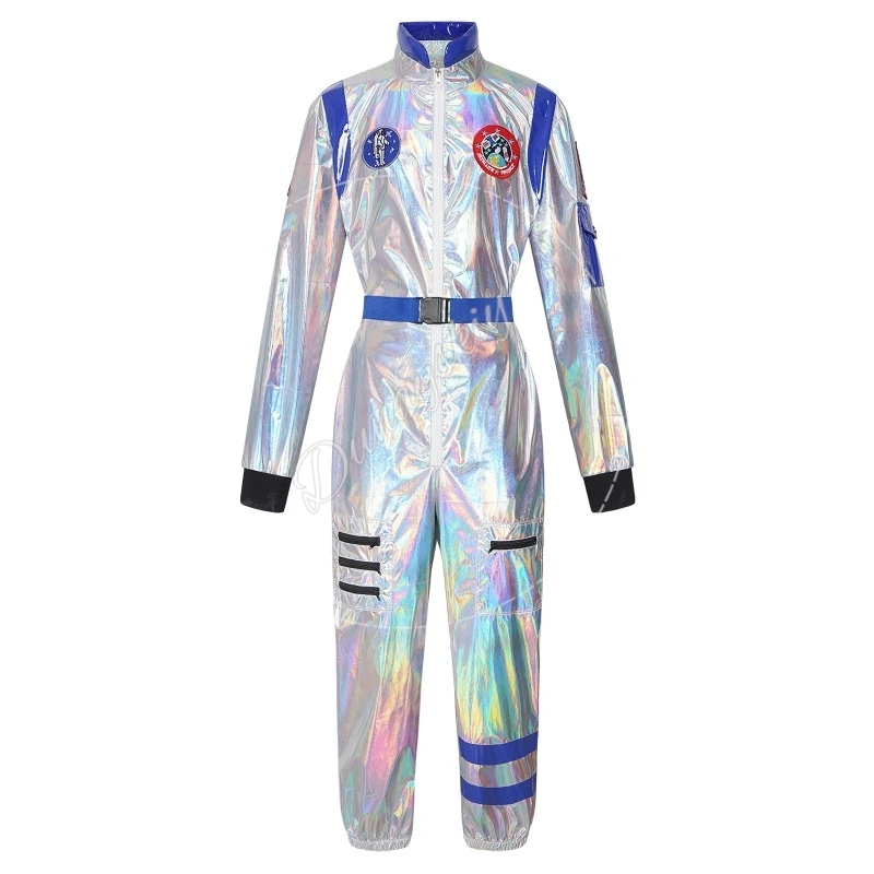 Spacesuit Astronaut Cosplay Uniform Costume Laser Jumpsuit Full Set Cool Stage Performance Role Play Outfit for Adult Boys Girls