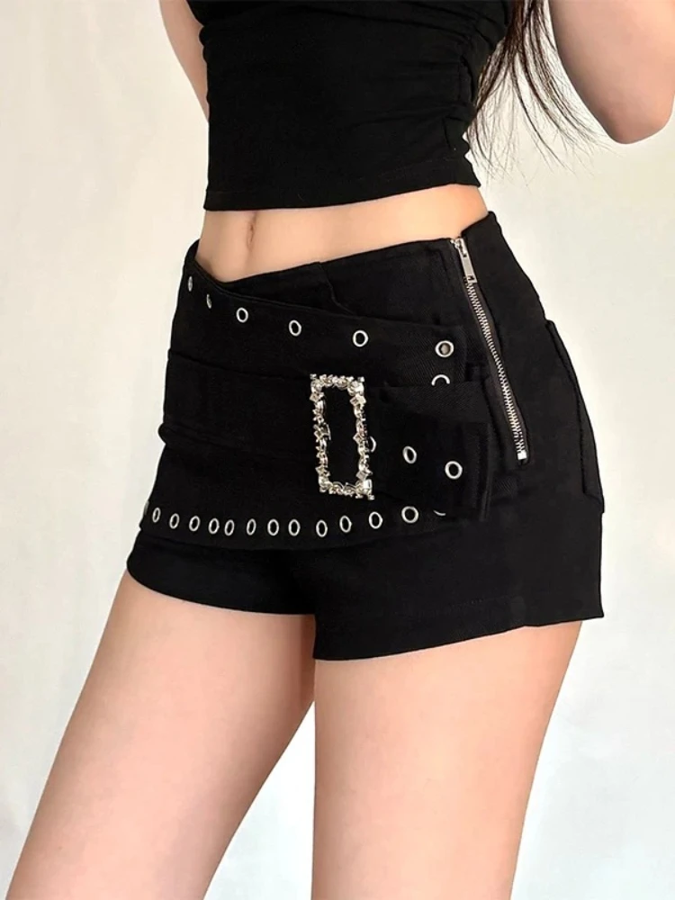 Heavy Rivet Streetwear Personalized Shorts Two Pieces Sexy Bodycon Slim Pants Premium High Street Casual Pantalones