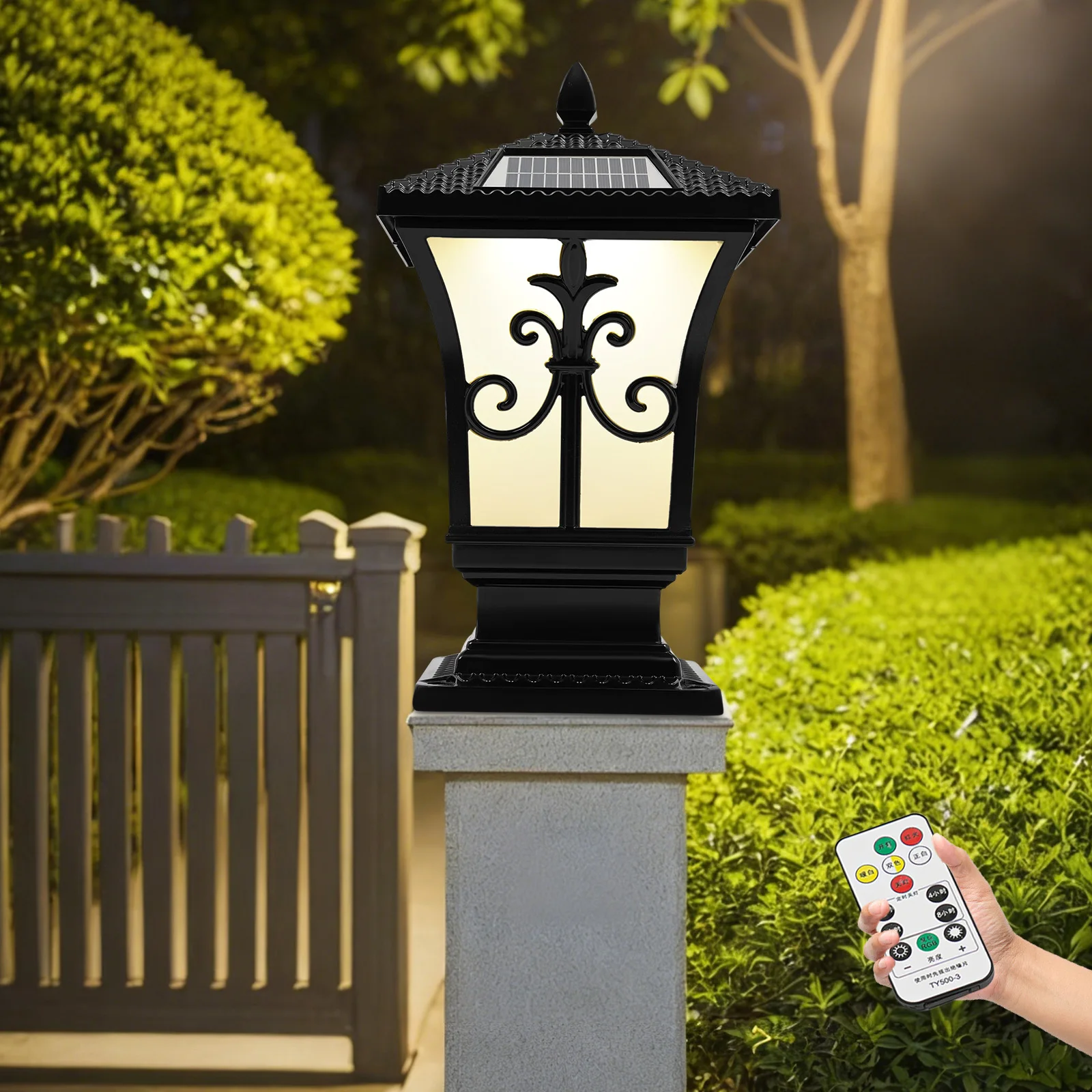 Elegante lampada da palo: design nero/bianco, illuminazione soffusa per giardino/camino, durevole e artistico