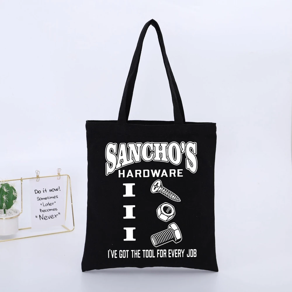 Hardware Tools Letter Print Canvas Tote Bag, Vintage Style for Daily Shopping and Casual Use