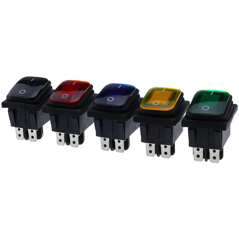 30x22 Heavy Duty Waterproof Rocker Switch 12V Red LED 220V Light Illuminated 16A 250VAC KCD4-201 DPST Switch 4pin