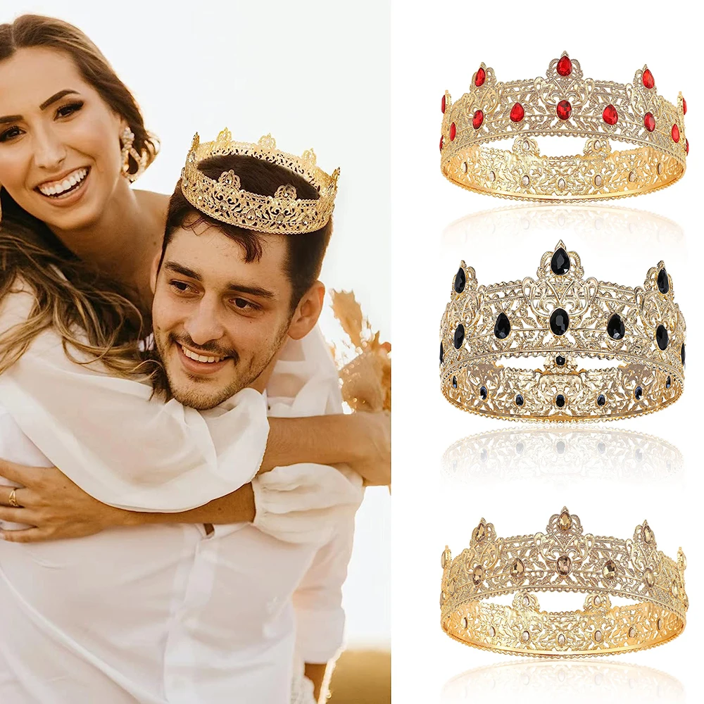 Gold  Crowns for Men  Crown with Red Rhinestone, Birthday gift for Men Wedding Cosplay Homecoming Prom Party Decor