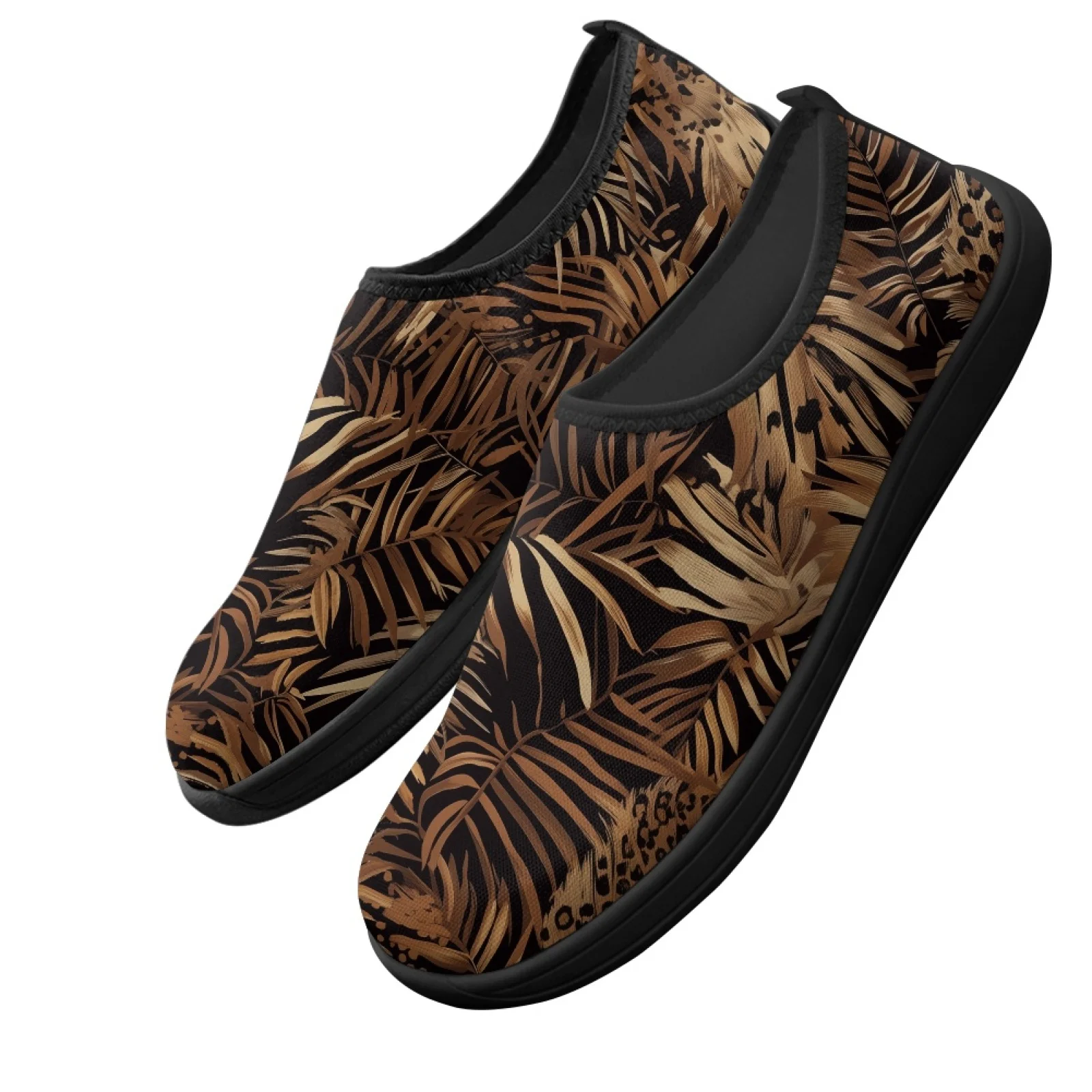 PENSTROLL Non Slip Mens Walking Shoes Comfort Running Sneakers for Work Youth Brown Palm Leaf Print