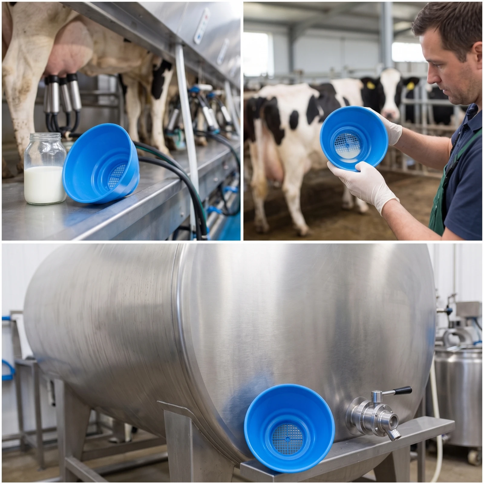 Milk Filter with Strainer Insert Sturdy Plastic Milk Strainer Securely Large for Dairy Producers, Milking Parlors