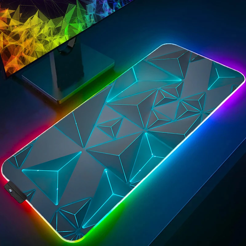 

Mouse Pad Gamer LED PC Computer Soft Desk Mat Geometry Pattern Keyboard Pad RGB Laptop Anime Gaming Accessories Mousepad Carpet
