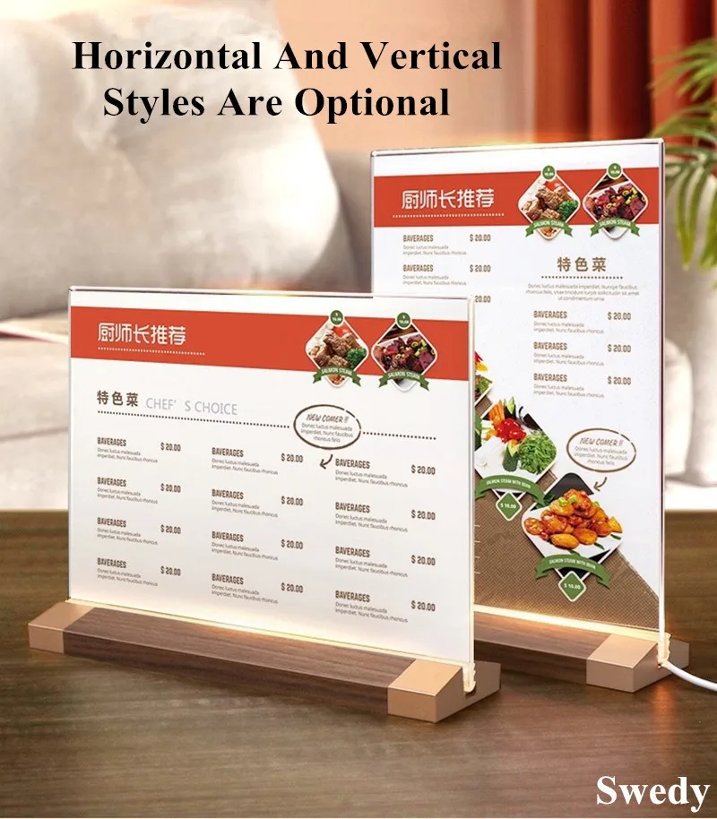 

A5 148X210MM LED Base Acrylic Sign Holder Display Stand Restaurant Table Menu Paper Price List Photo Picture Poster Frame