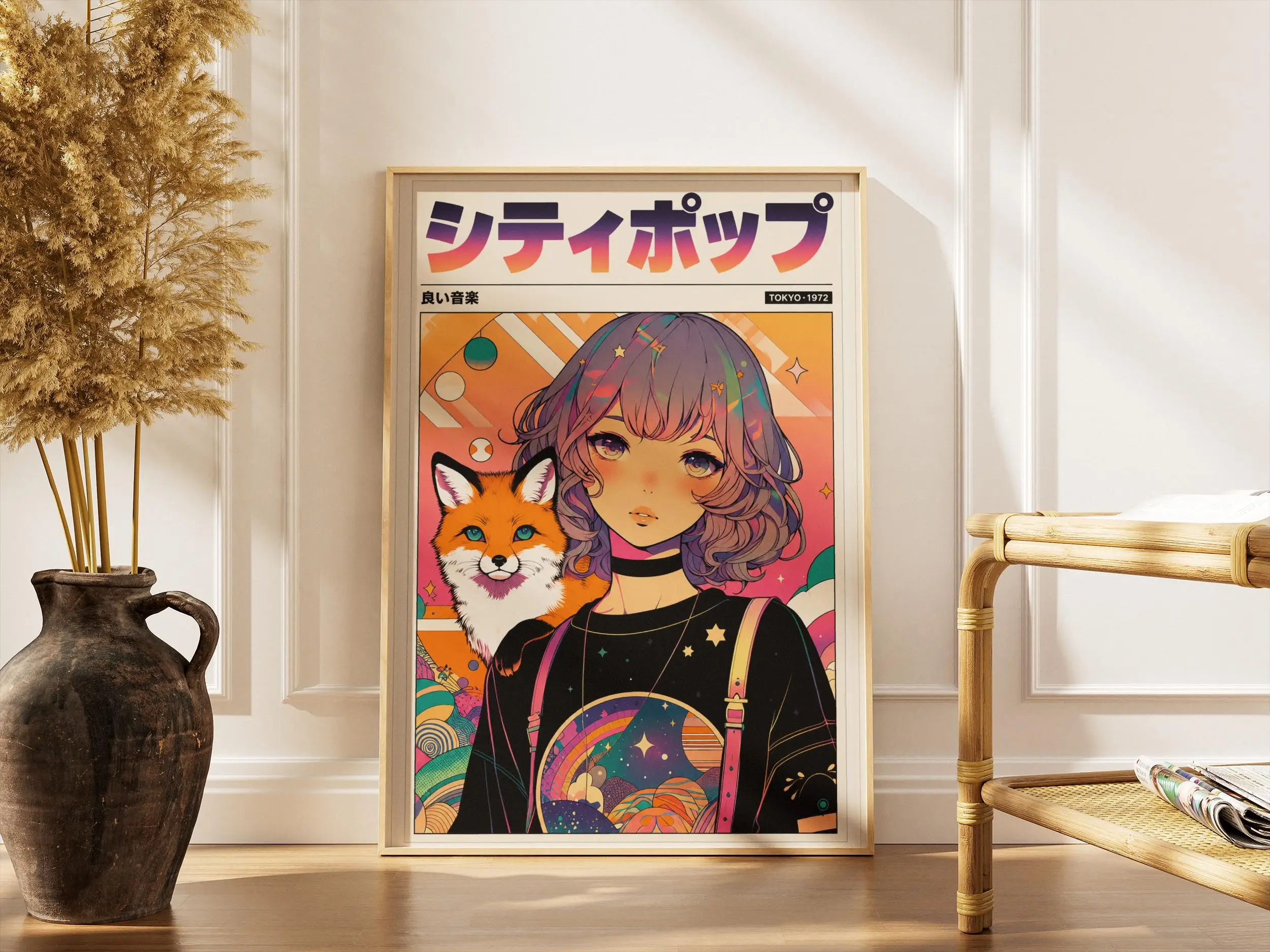 Vintage Manga Japanese Mystic Fox Maiden Anime Kimono Woman Posters Sakura Prints Canvas Painting Wall Pictures Home Room Decor