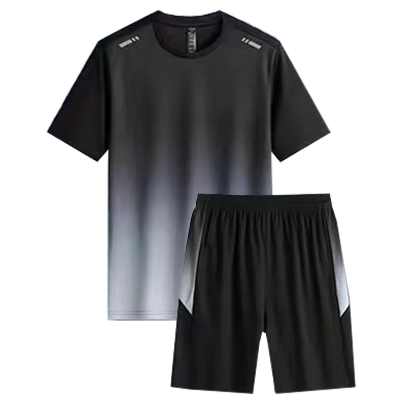 Men's Short Sleeved Quick Drying T-shirt Casual Shorts Gradient Color Top Sports Summer Youth Student Clothing