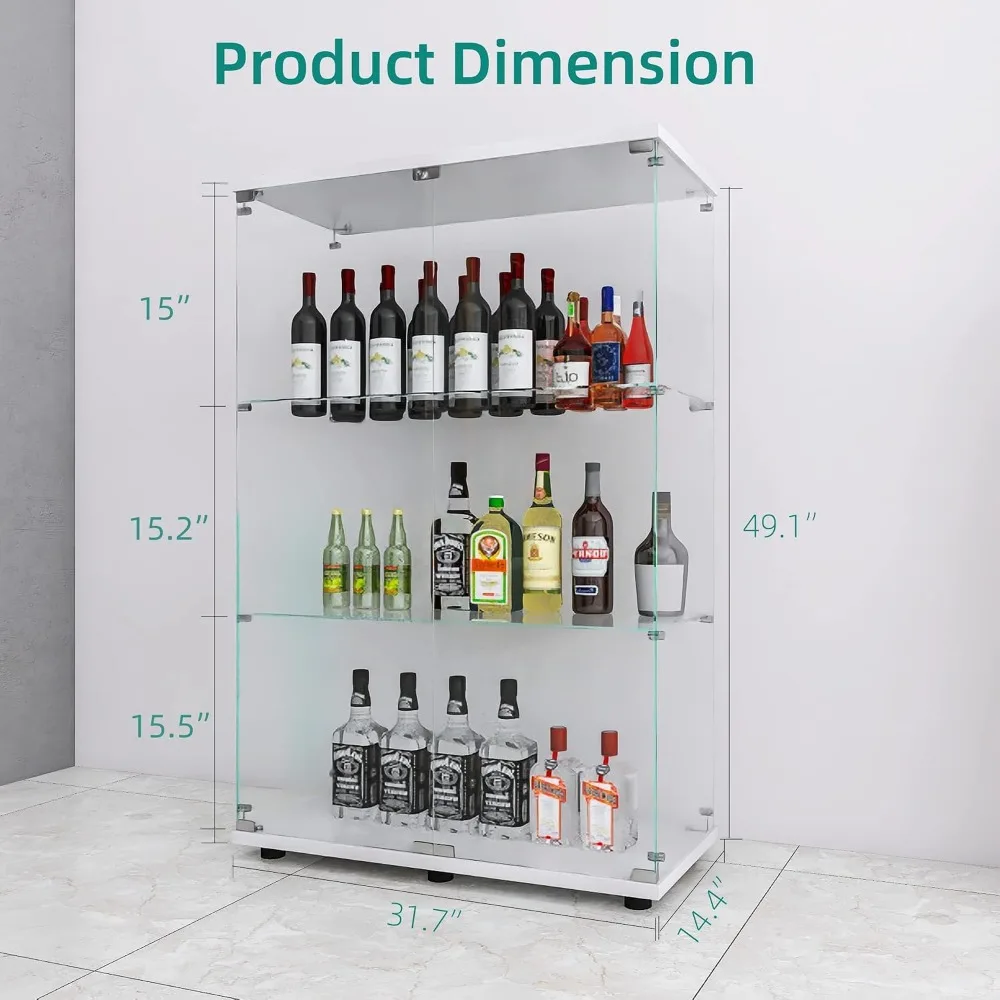 3-Tier Glass Display Cabinet with Lock White Display Case for Home Retail