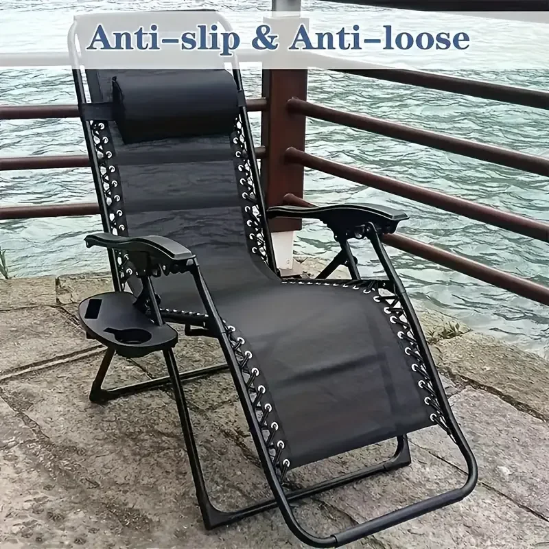 Beach Folding Lounger Chair with Cup Holder And Side Table - Portable Fishing Chair with Storage Tray Leisure Home Accessory