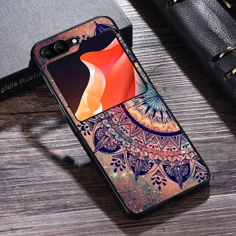 Phone Case For Samsung Z Flip 6 5 4 3 Galaxy ZFlip6 5G Flip5 Flip4 Flip3 Buddha Mandala Black Hard Camera Protective Cove