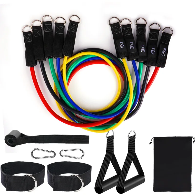 11-Piece Complete Elastic Tube Resistance Band Set Yoga Full Body Exercise Gear