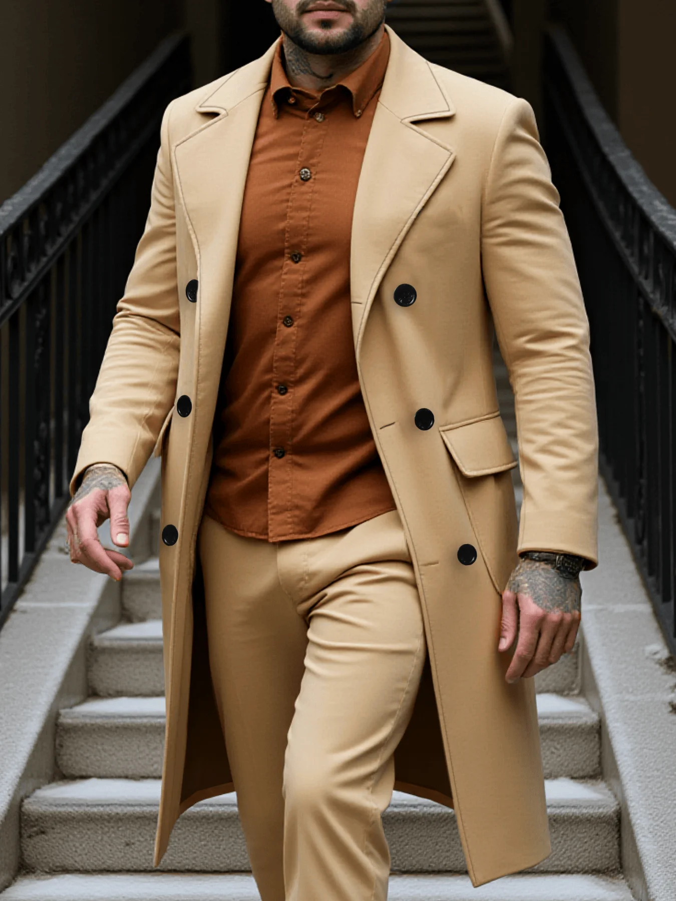 

Men's Winter Warm Woolen Overcoat, Double-Breasted Classic Design Coat, Business Commute Elegant Jacket