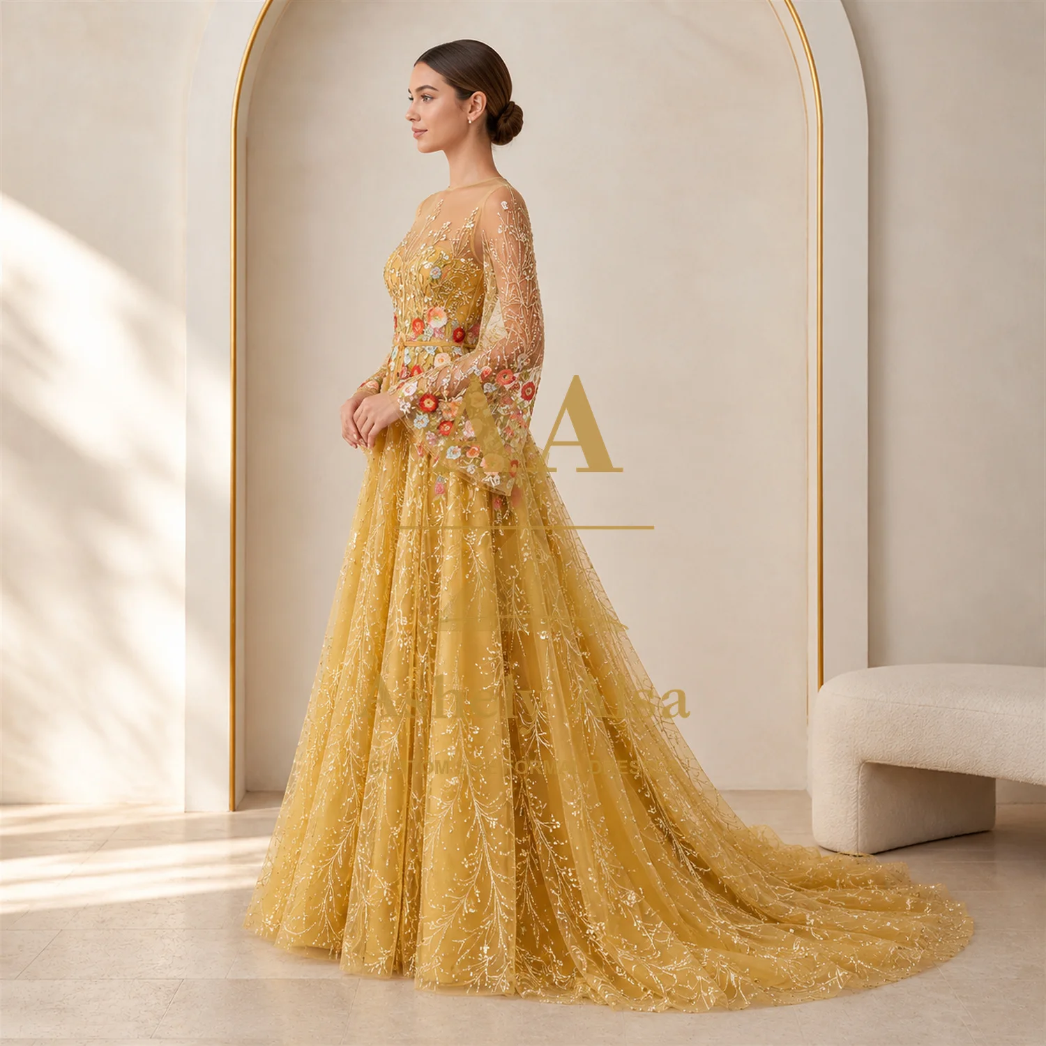Vestido de noite amarelo doura - Embroidery Yellow Dress avaliação e preço