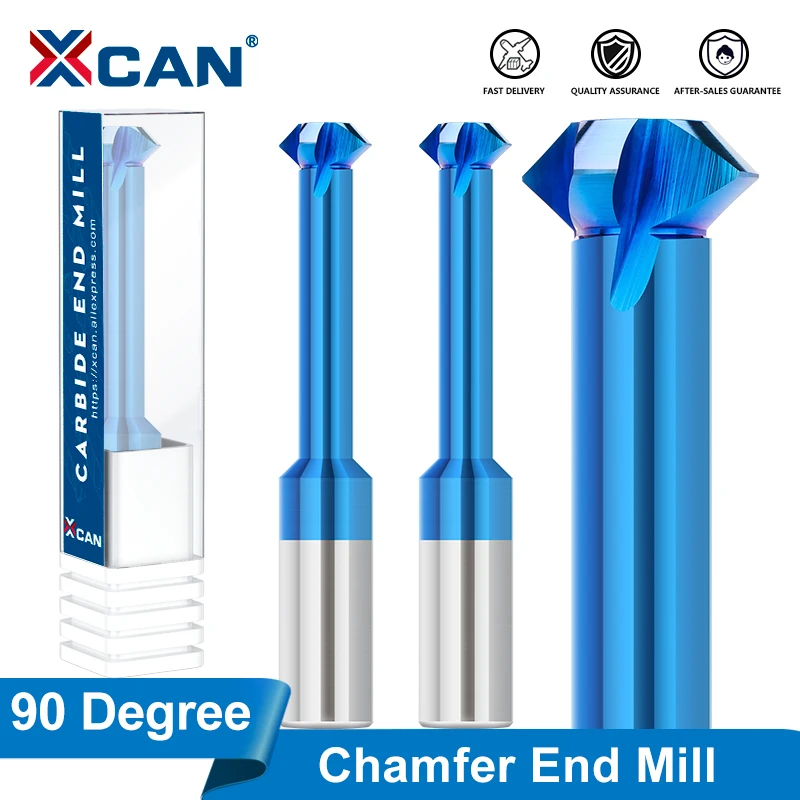 XCAN End Mill 90 Degree Front Back Deburrer Double Angular Chamfering Cutter Nano Blue Inner Chamfer for Metal Hole CNC Tool