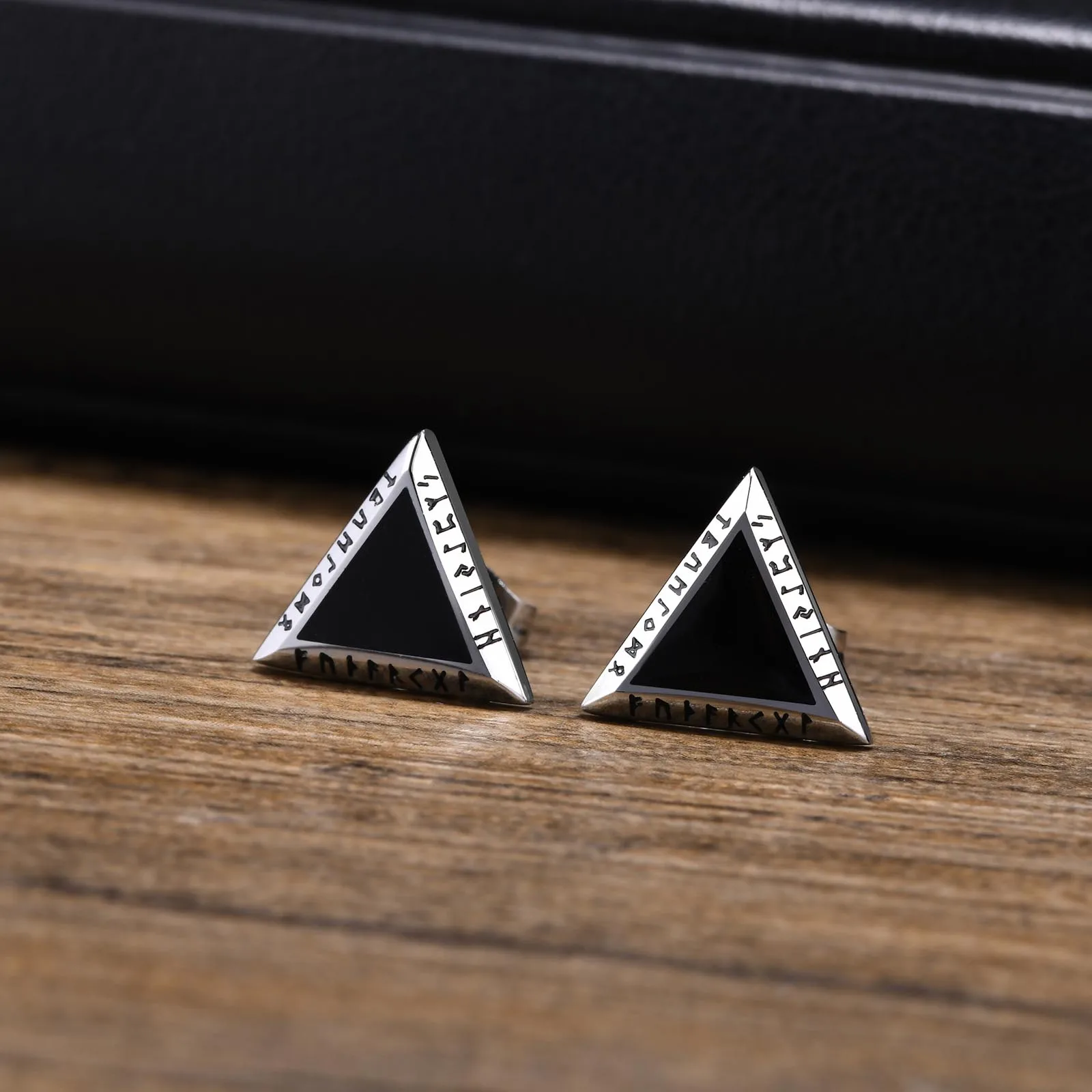 Vnox Norse Viking Runes Triangle Stud Earrings for Men Boy, Anti Allergy Stainless Steel Punk Geometric Earrings Gift Jewelry