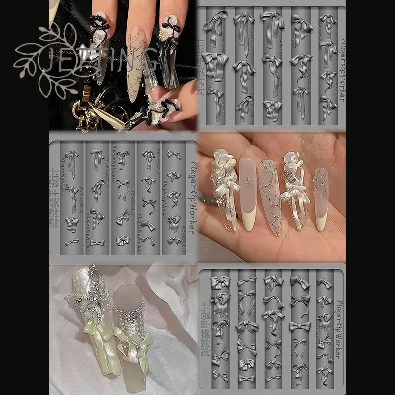 Hot 3D Bowknot Silicone Nail Mold Mixed Sized Shaped Ribbon Bow Soft Stamping Plates Kawaii Bowtie DIY Manicure Art Mould Tools