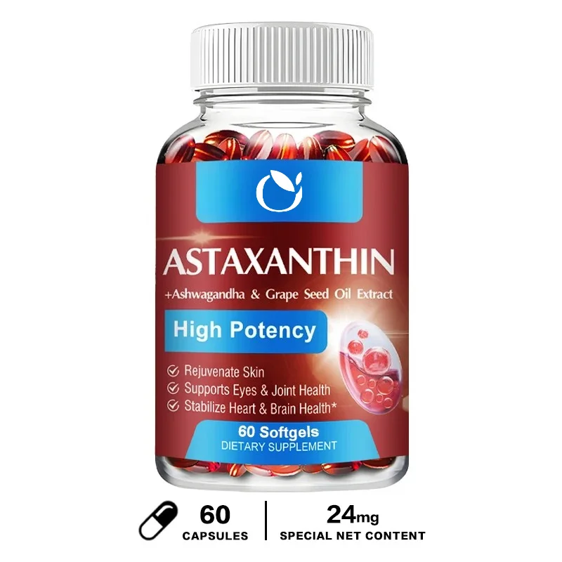 Astaxanthin Supplement with Grapeseed Oil, Ashwagandha Extract, Organic Coconut Oil, and MCT Oil for Joint Health and Immunity