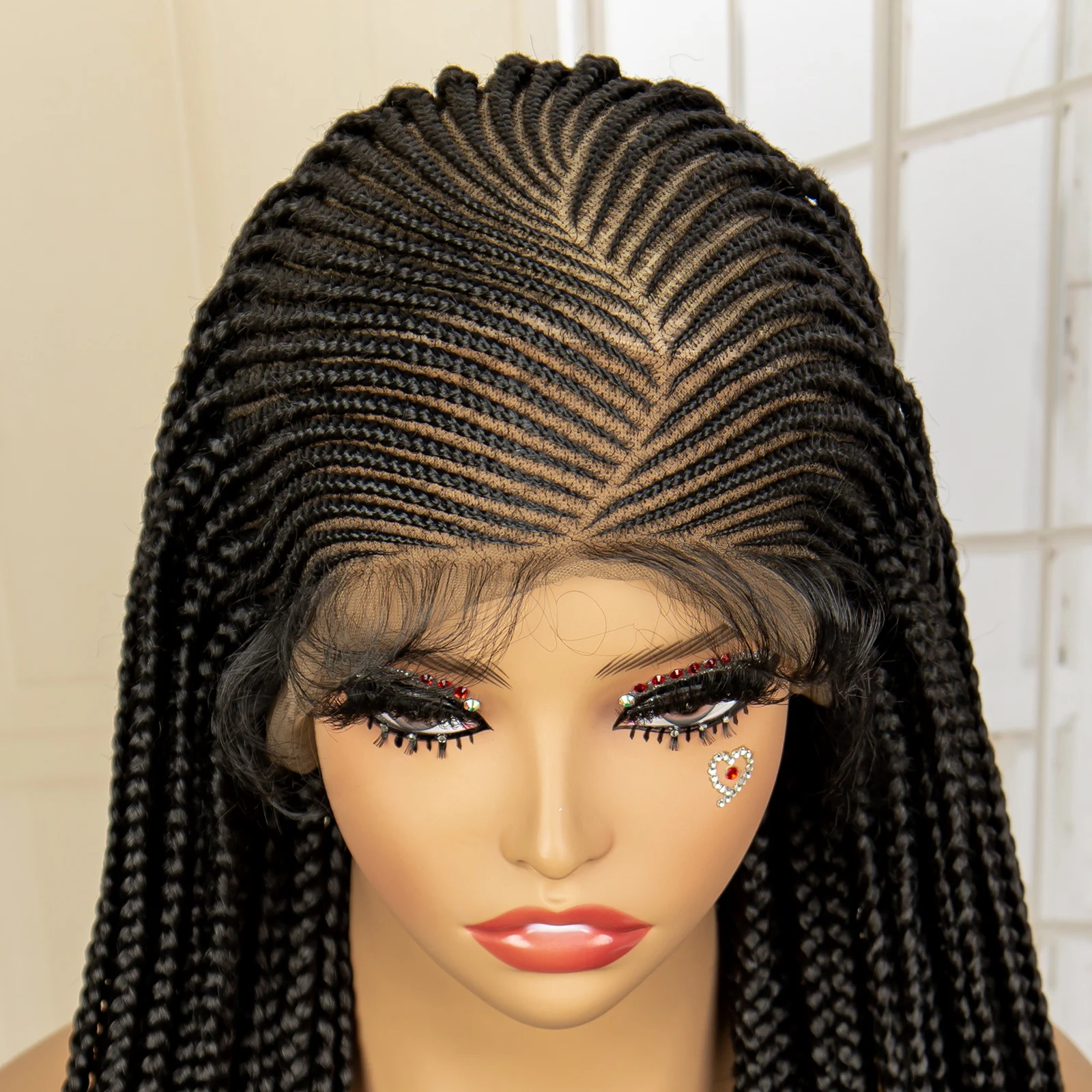 Full Lace Synthetic Afro Cornrow Braided Wigs Back Knotless Box Braids Wig for Black Women 36 Inches Handmade Braiding Wig