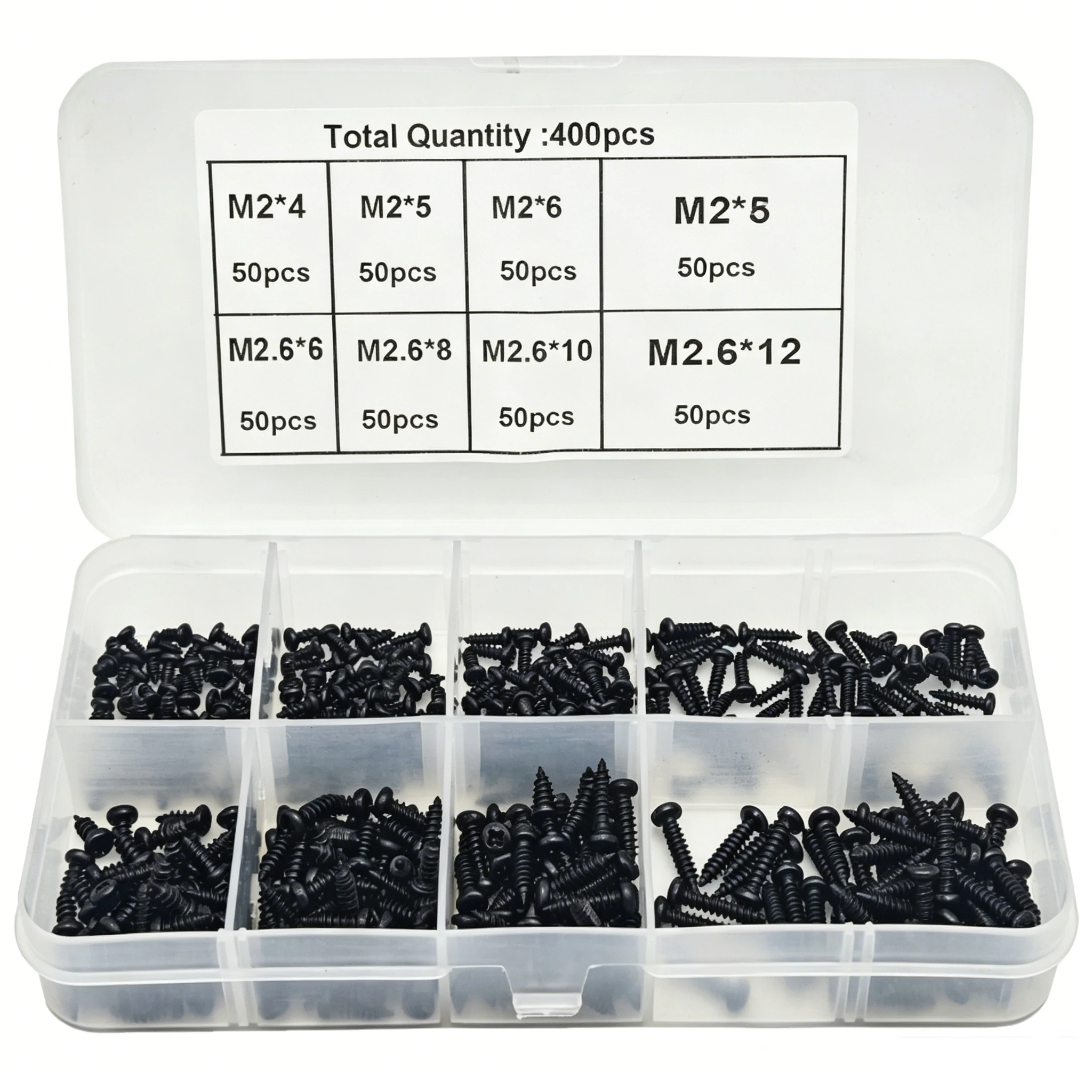 3‑Box Set (1200pcs) M2&M2.6 Black Carbon Steel Truss Head Phillip SelfTapping Screw for Glasse Electronic Cameras&DIY Repairs