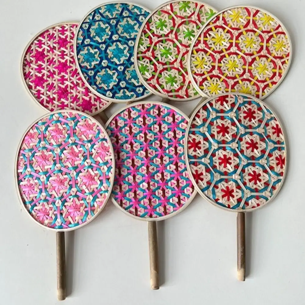 Home Decoration Handmade Bamboo Braided Fan Colorful Ancient Weaving Fan Round Anti-Mosquito Hand Cranked Fan Summer